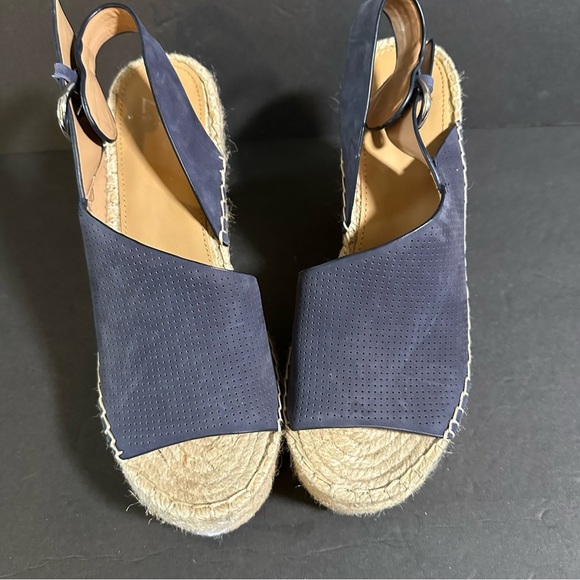 Marc Fisher Landela Womens Sandals Size 8 Blue Leather Platform Peep Espadrille - Picture 2 of 8
